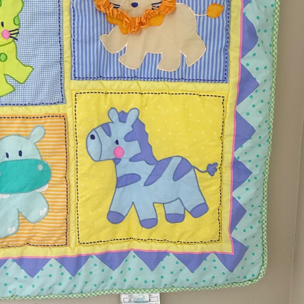 Small Wonders Quilt with Skirt Safari Zoo Animals Crib Baby Blanket 42x30 Inch